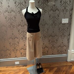 Vintage-Inspired Chic Outfit Tailored 3/4 Pants Size 2 + Bow Black Top (XS)